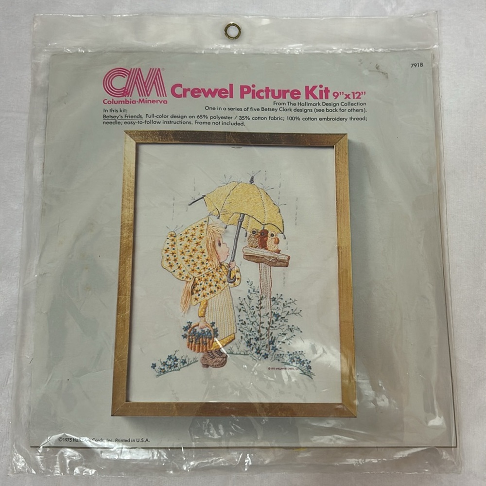 Columbia Minerva Vintage 1975 Crewel Picture Kit/Hallmark “Betsey’s Friends”